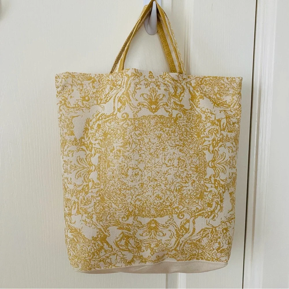 New Christian Dior Made in Italy Gold Metallic Cream Festive Travel Tote Bag - Picture 7 of 14